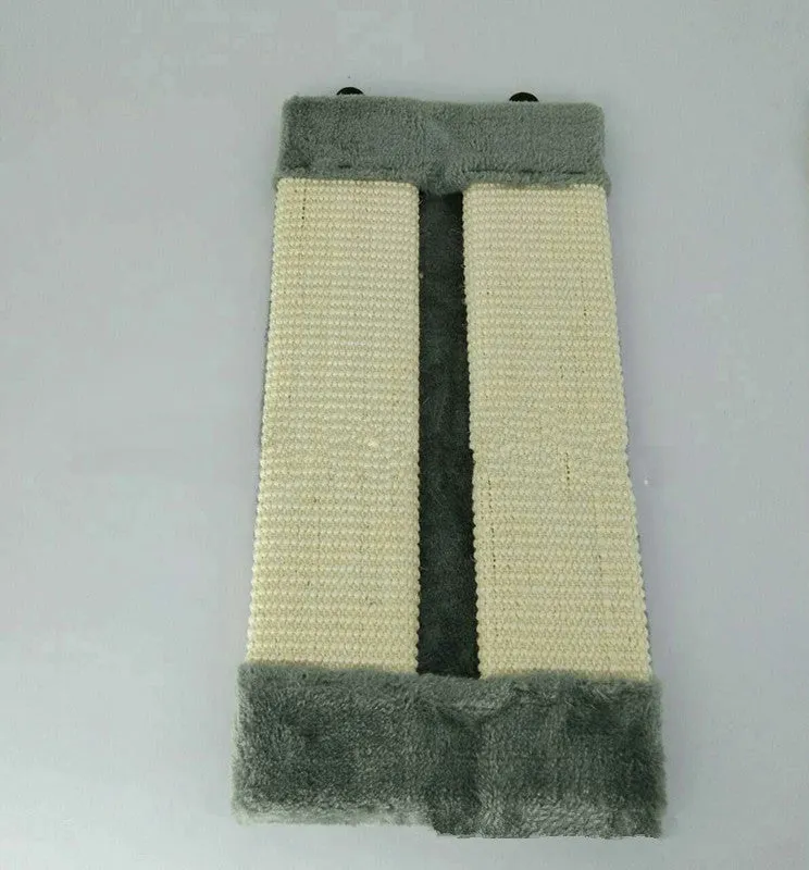 Foldable beige cat scratcher with sisal rope and CARB certified board on floor