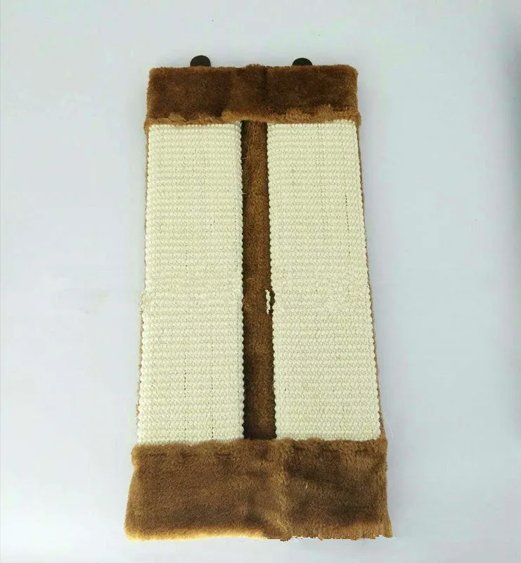 Foldable beige cat scratcher with sisal rope and CARB certified board on floor