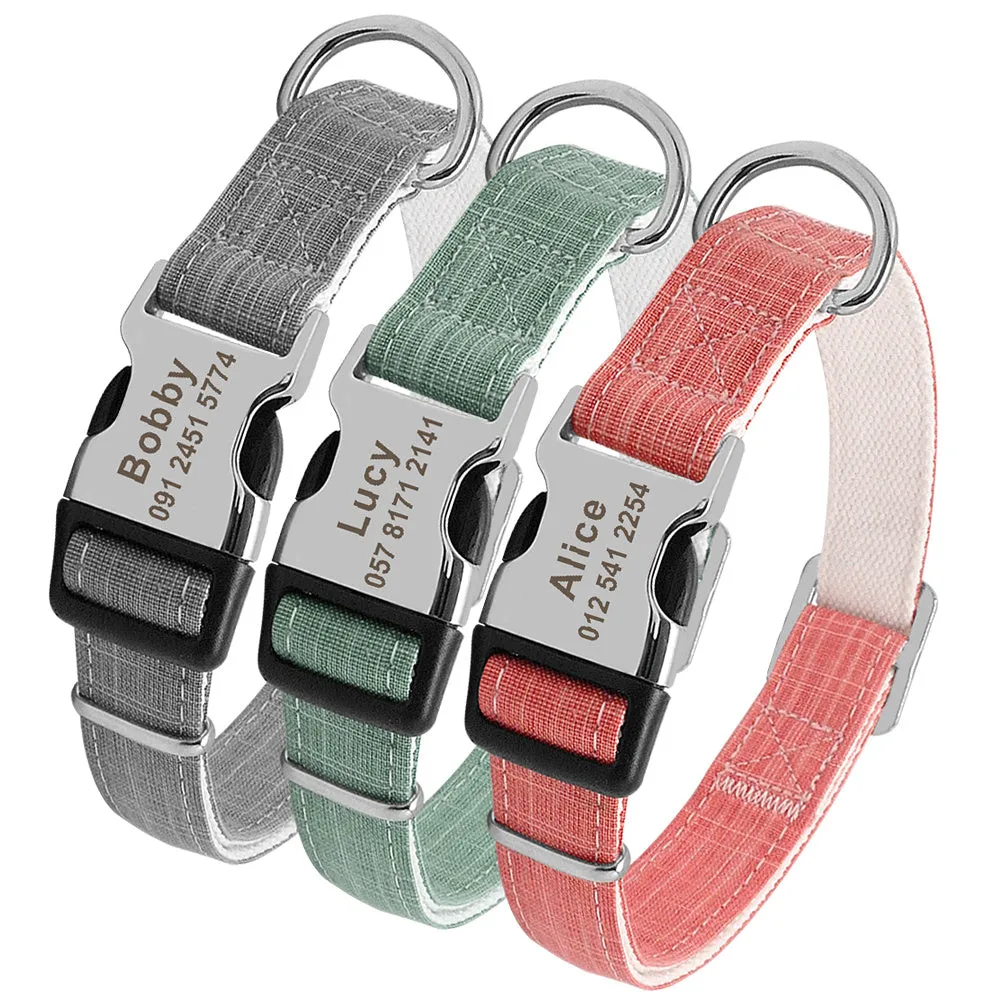Custom nylon dog collar with engraved text in red colour, adjustable buckle, for medium large dogs