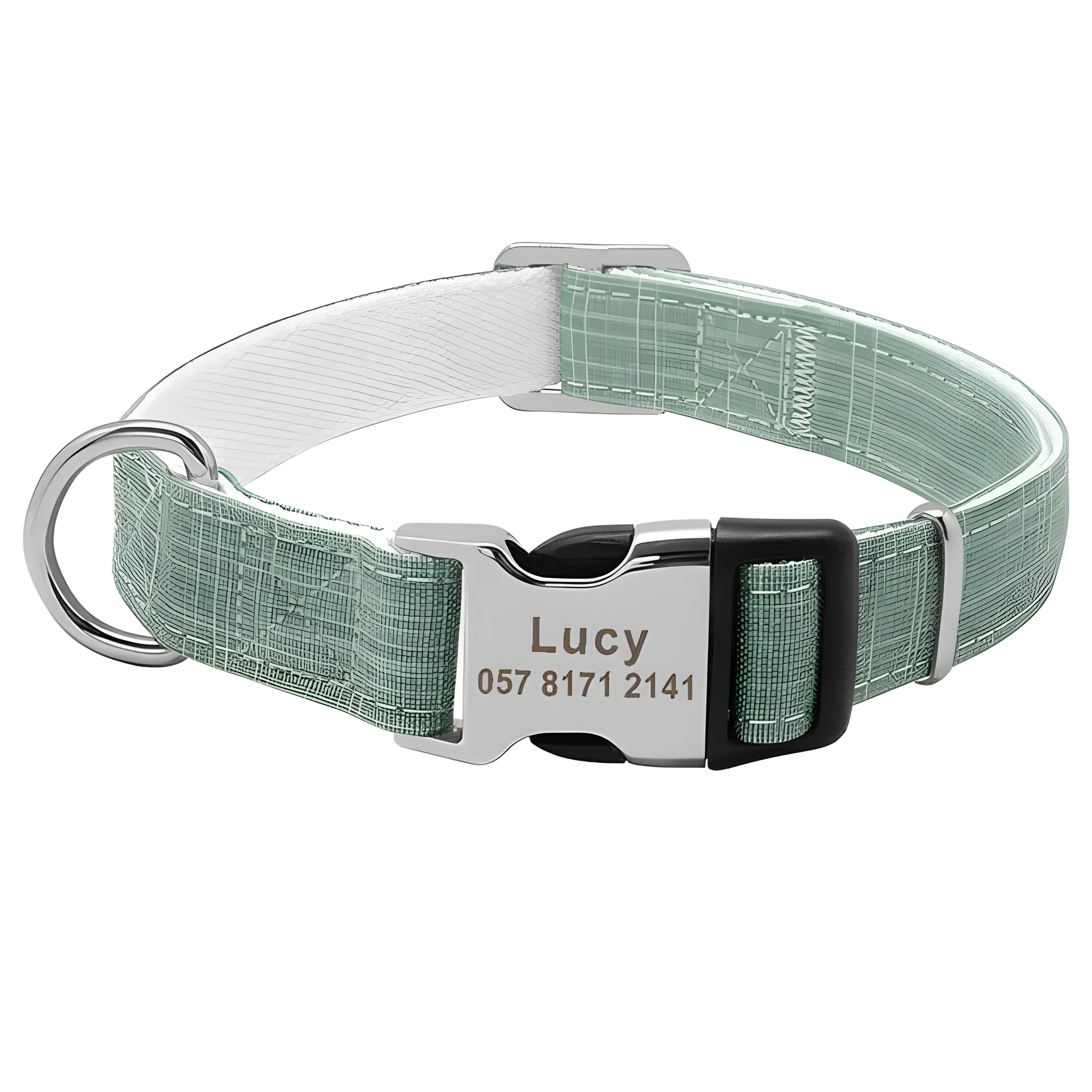 Custom nylon dog collar with engraved text in red colour, adjustable buckle, for medium large dogs