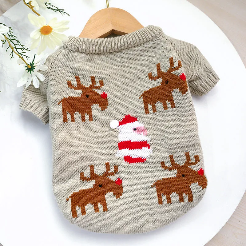 Grey acrylic pet Christmas sweater with elk pattern French style on a dog