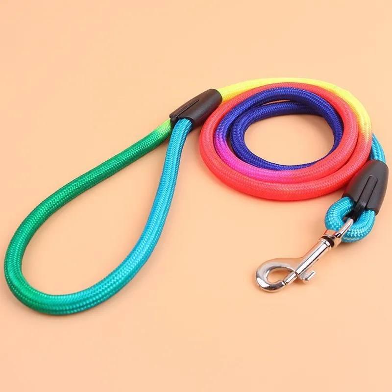 Colourful nylon round hand holding dog rope leash for walking and training, with three size options