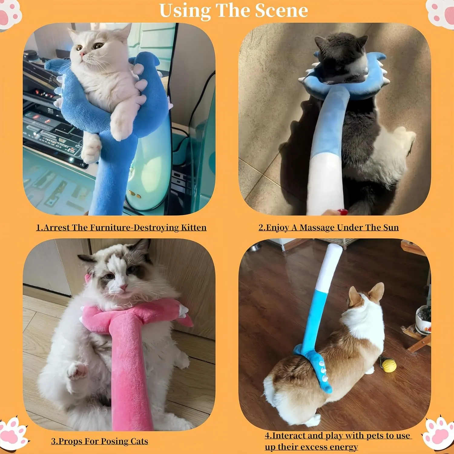 70cm blue plush cat wand toy with soft foam-filled head for interactive play