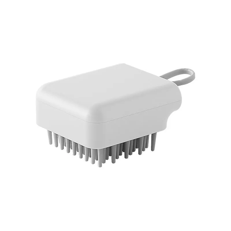 Pet dog cat bath brush with soft TPR prongs in blue colour, ergonomic design for wet and dry grooming