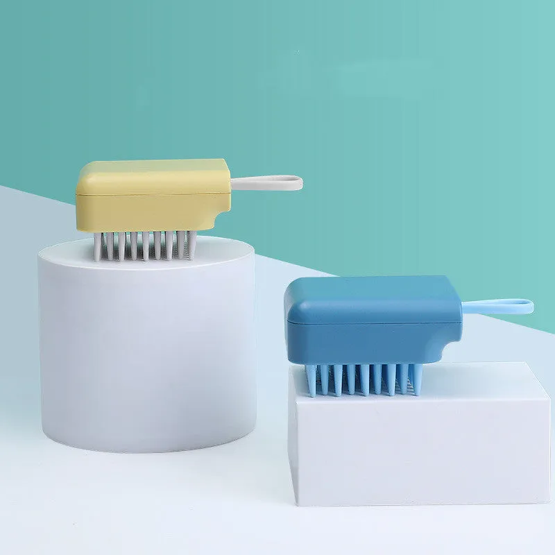 Pet dog cat bath brush with soft TPR prongs in blue colour, ergonomic design for wet and dry grooming