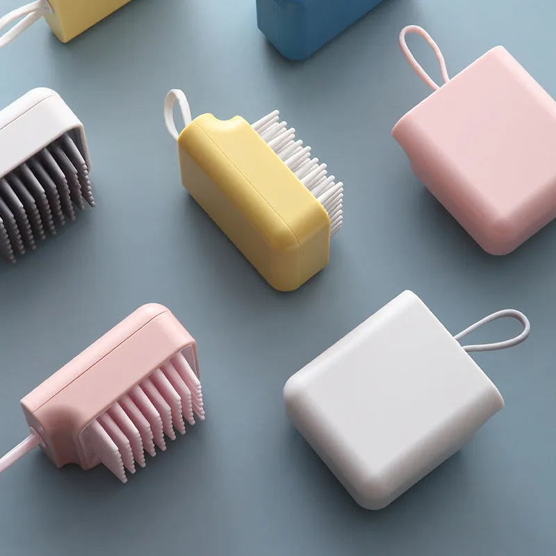 Pet dog cat bath brush with soft TPR prongs in blue colour, ergonomic design for wet and dry grooming