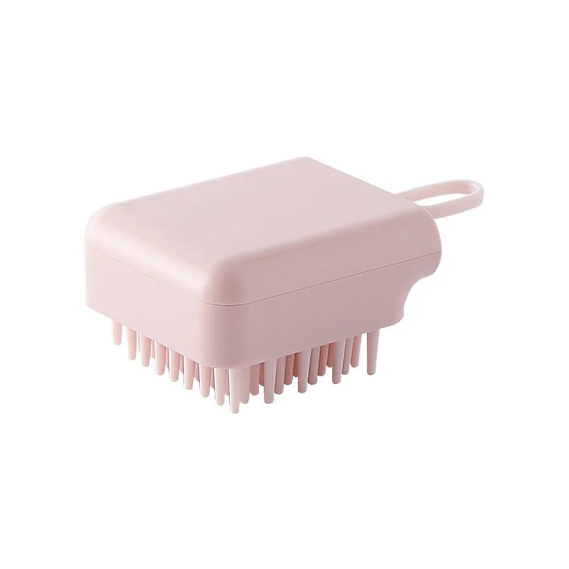 Pet dog cat bath brush with soft TPR prongs in blue colour, ergonomic design for wet and dry grooming
