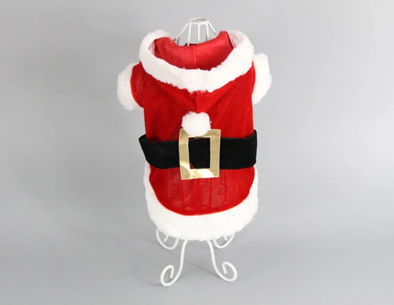 Red acrylic knit dog Christmas clothing in Red Clothes style, lying on a white background