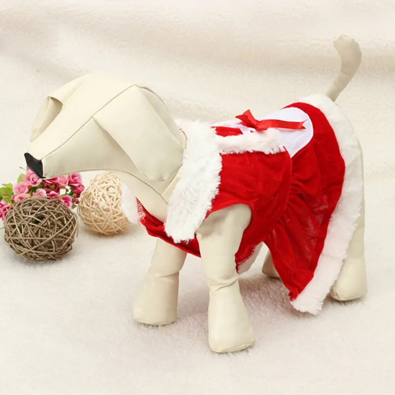 Red acrylic knit dog Christmas clothing in Red Clothes style, lying on a white background