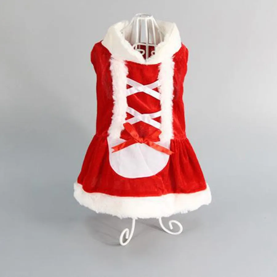 Red acrylic knit dog Christmas clothing in Red Clothes style, lying on a white background
