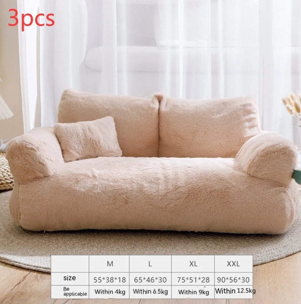 Flannel warm large cat sofa in beige with universal kennel design for pets