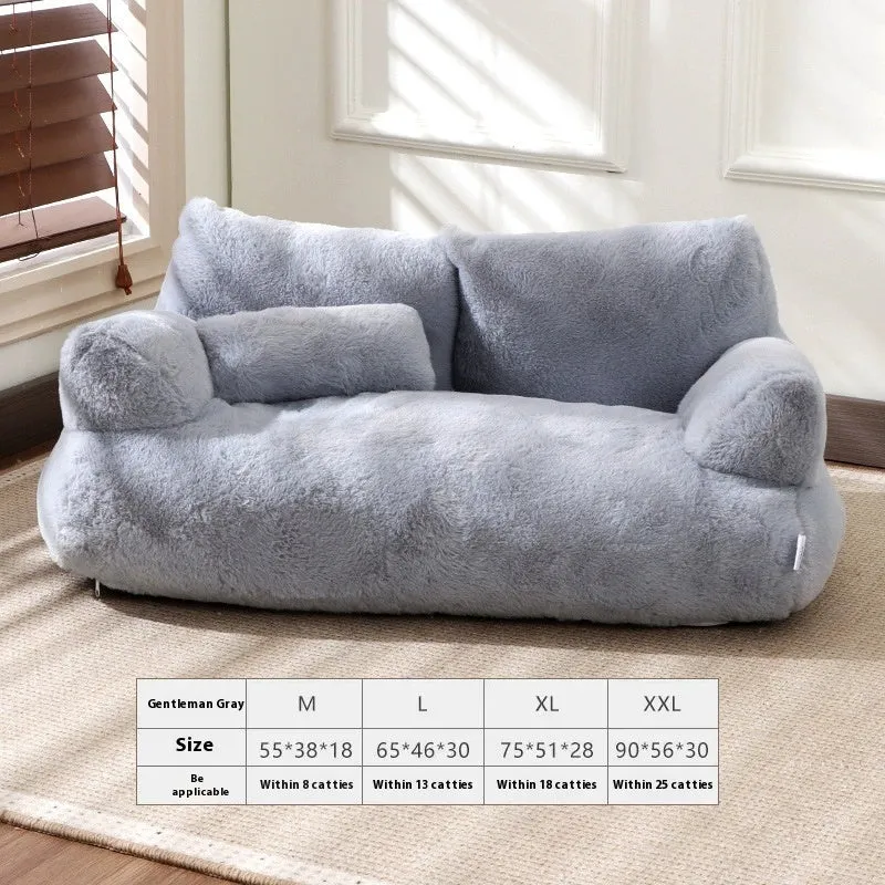 Flannel warm large cat sofa in beige with universal kennel design for pets