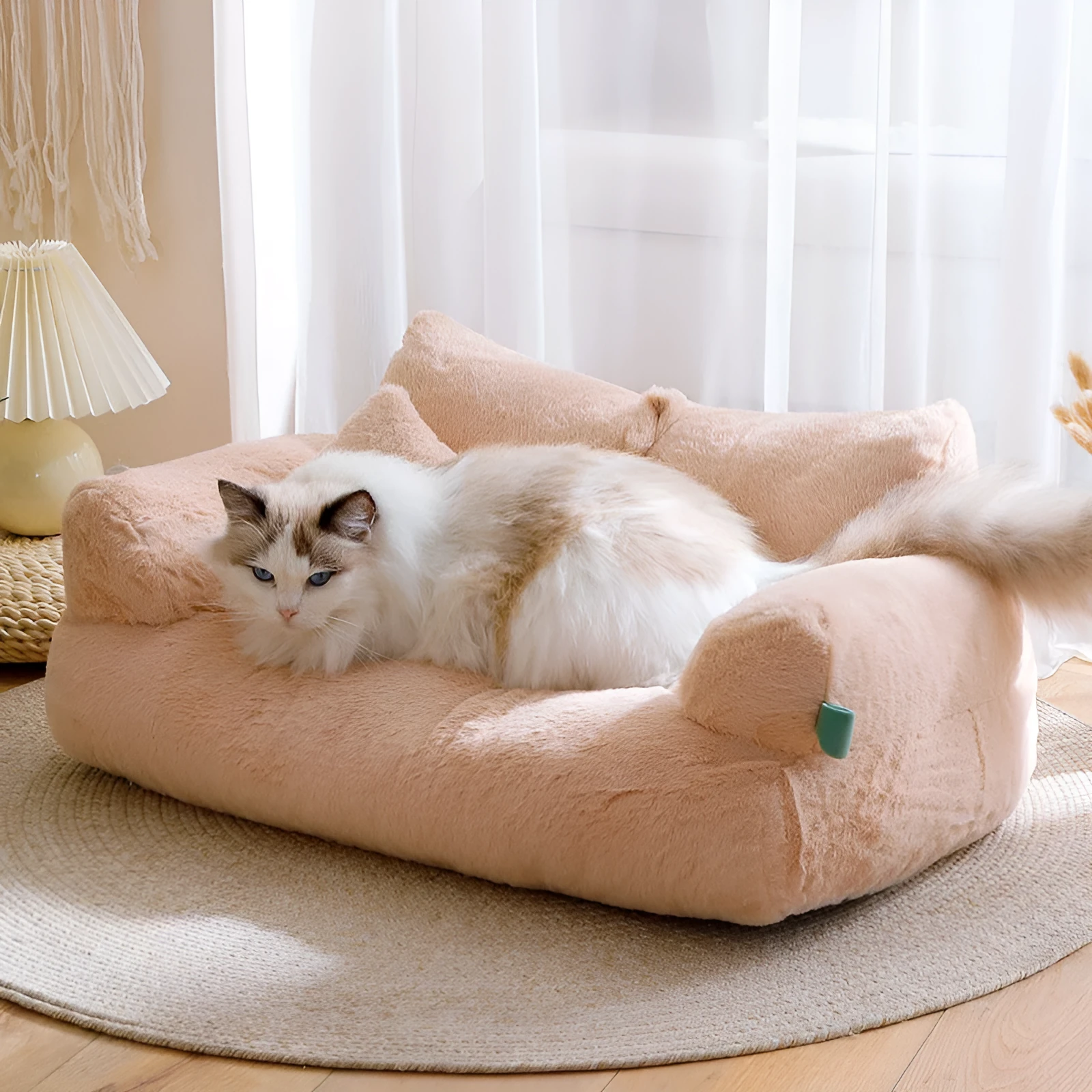 Flannel warm large cat sofa in beige with universal kennel design for pets