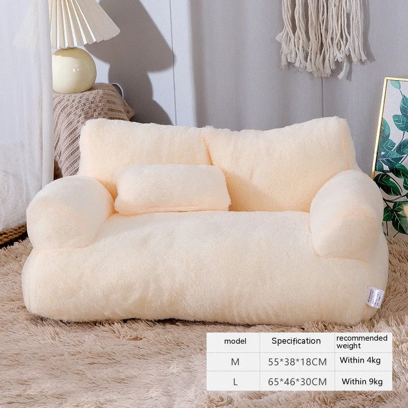 Flannel warm large cat sofa in beige with universal kennel design for pets