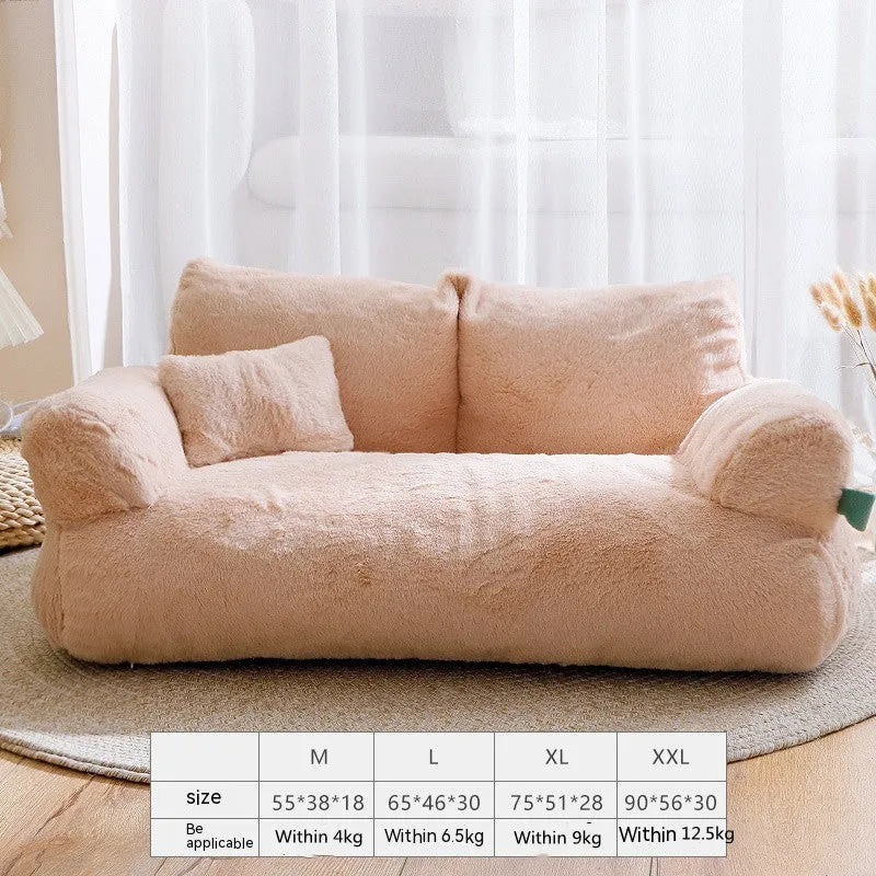 Flannel warm large cat sofa in beige with universal kennel design for pets
