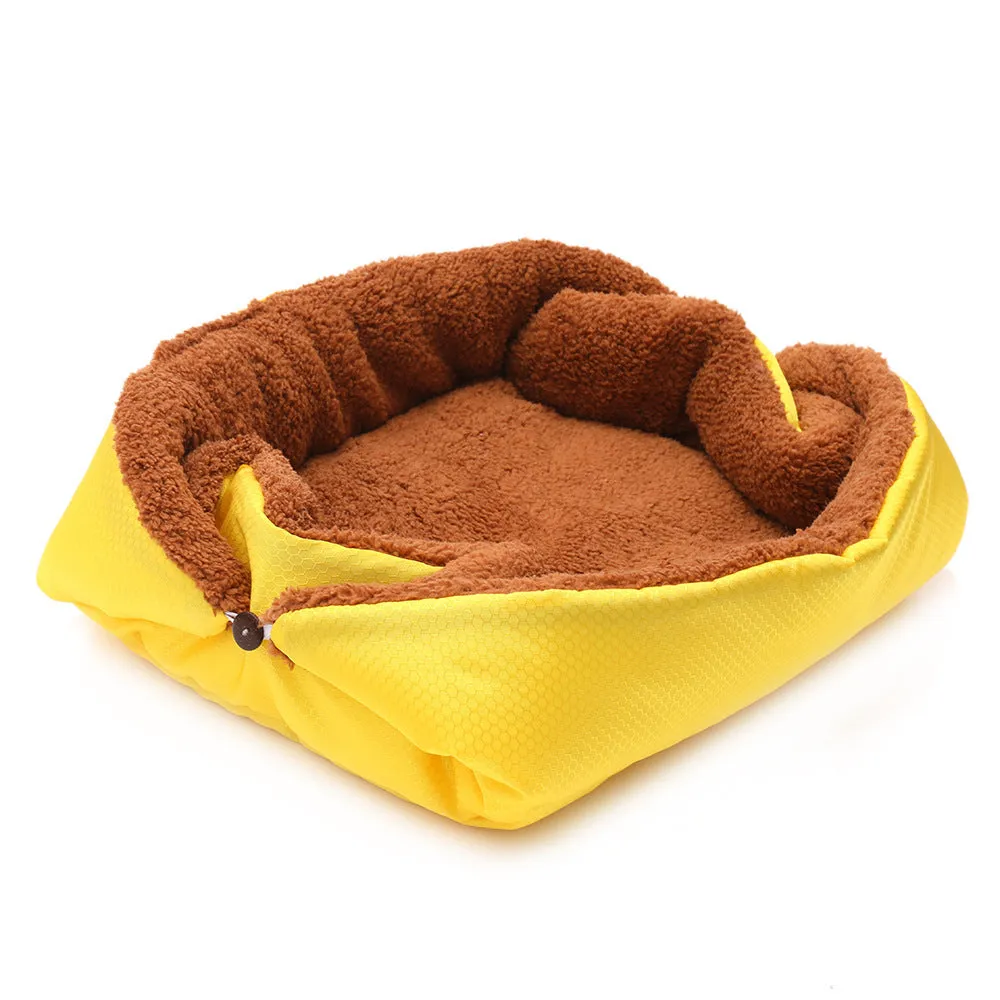 Foldable pet bed mat in plush and imitation linen with multiple colour options