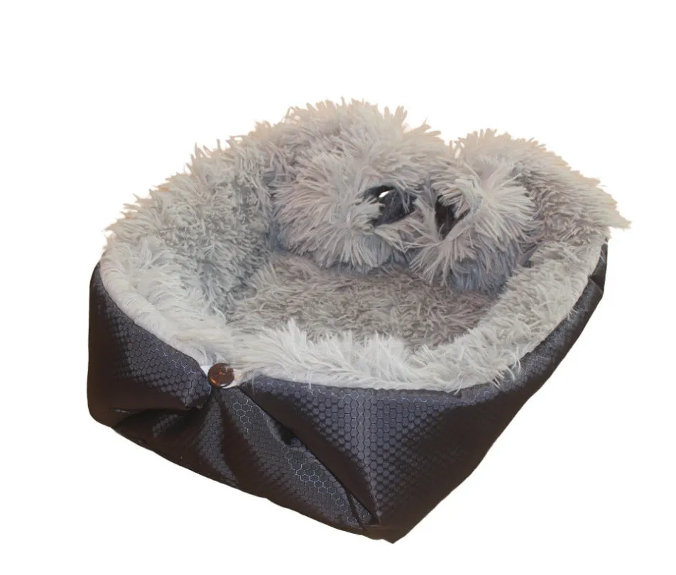 Foldable pet bed mat in plush and imitation linen with multiple colour options