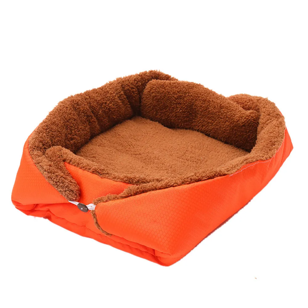 Foldable pet bed mat in plush and imitation linen with multiple colour options