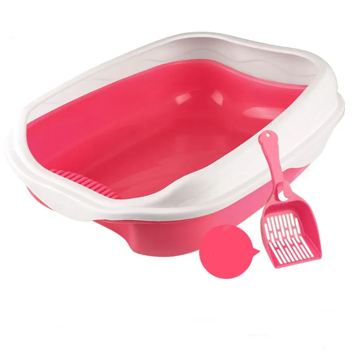 Large blue semi-enclosed thickened plastic cat litter box with cat shovel and optional mat