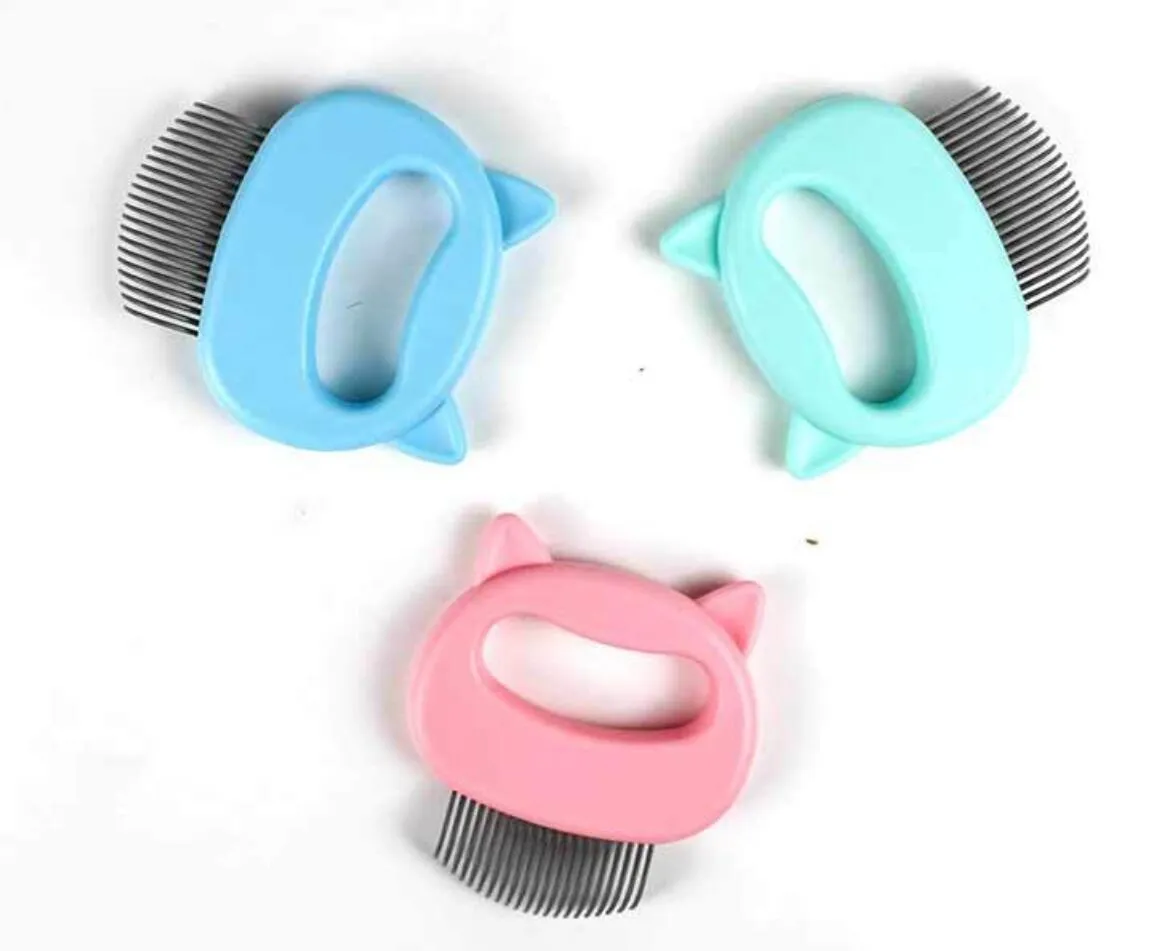 ABS plastic cat massage comb in blue, green, and pink colours, 10x9 cm, for grooming long and short haired cats