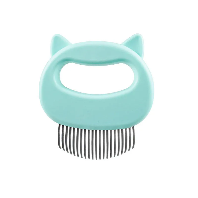 ABS plastic cat massage comb in blue, green, and pink colours, 10x9 cm, for grooming long and short haired cats