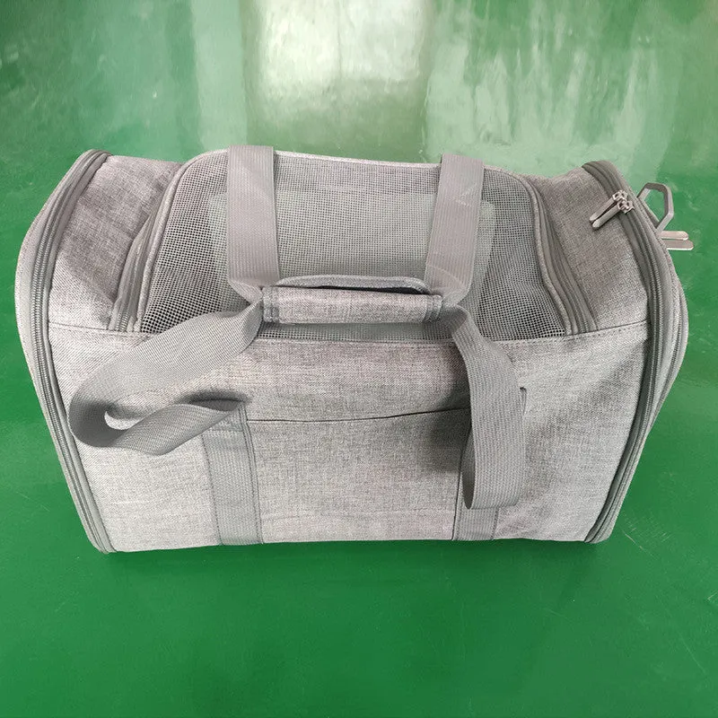 Pet travel backpack made of cationic linen fabric in blue colour, 44x28x28cm size for cats and small dogs
