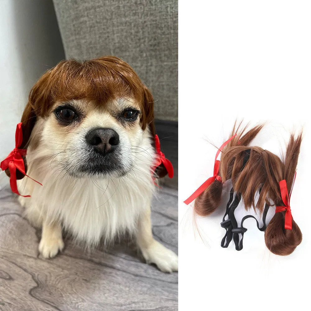 Nylon fibre pet wig in black explosive head style for head circumference 30 to 60 cm