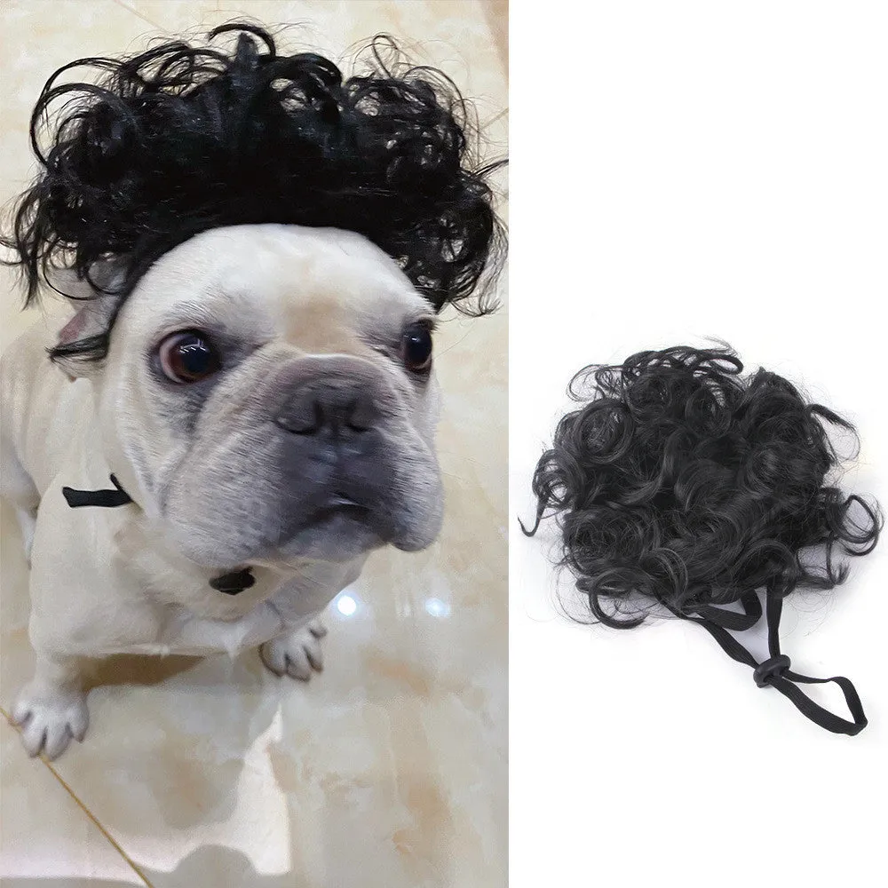 Nylon fibre pet wig in black explosive head style for head circumference 30 to 60 cm