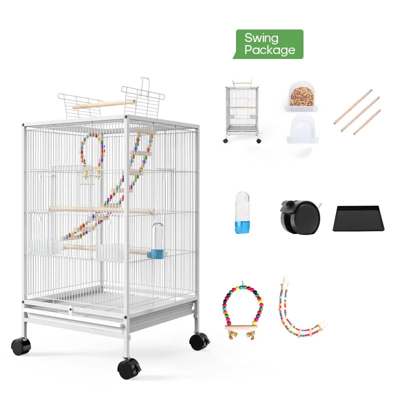 Parrot Xuanfeng large bird cage in black with feeder toy and grass nest breeding box metal construction