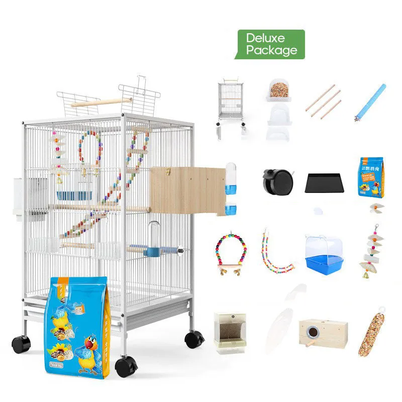 Parrot Xuanfeng large bird cage in black with feeder toy and grass nest breeding box metal construction