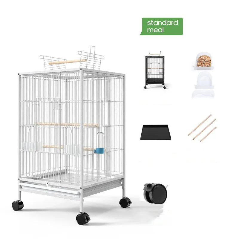Parrot Xuanfeng large bird cage in black with feeder toy and grass nest breeding box metal construction