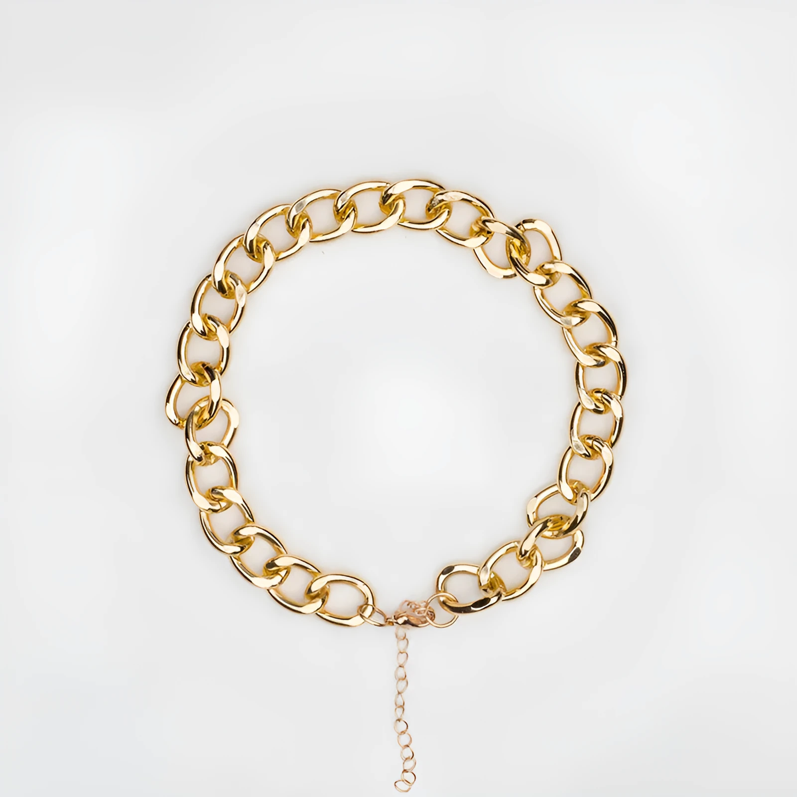 Gold metal pet necklace with extension chain on a cat or dog