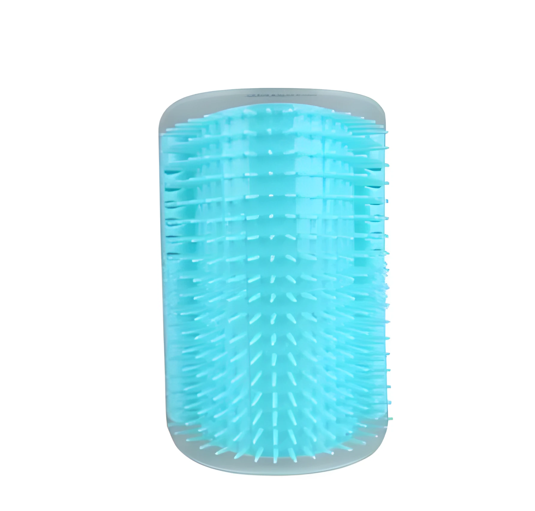 Cat self-grooming brush with mint pad, blue colour, 9x13cm size, on light background