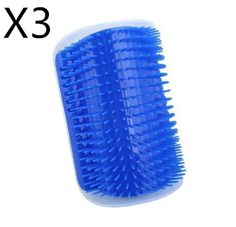 Cat self-grooming brush with mint pad, blue colour, 9x13cm size, on light background