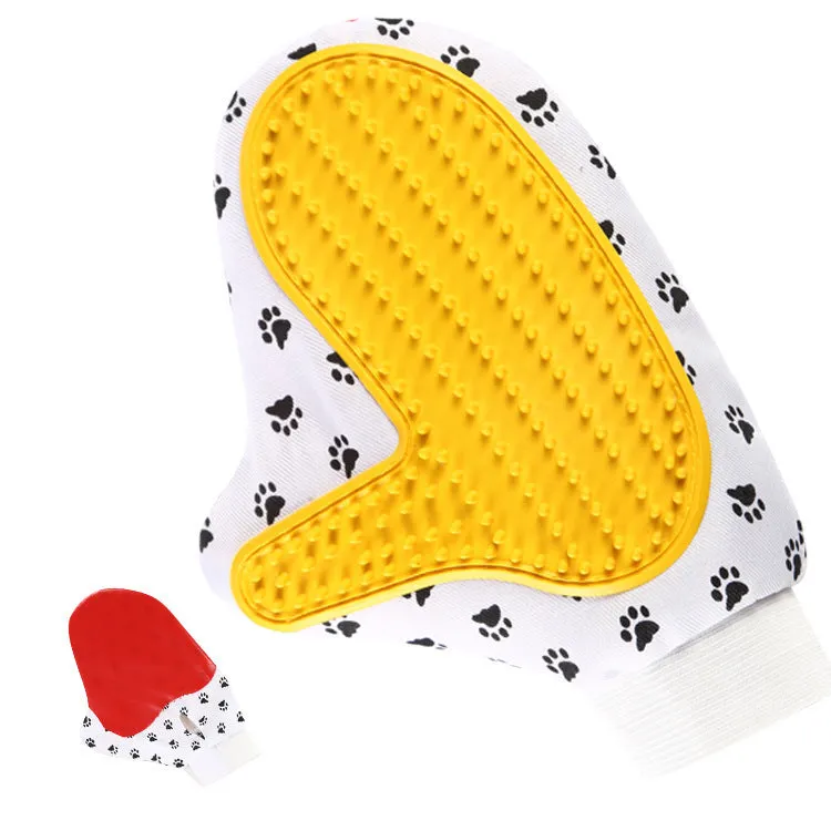 White silicone pet brush glove for deshedding and grooming cats and dogs, size 25 by 17 cm