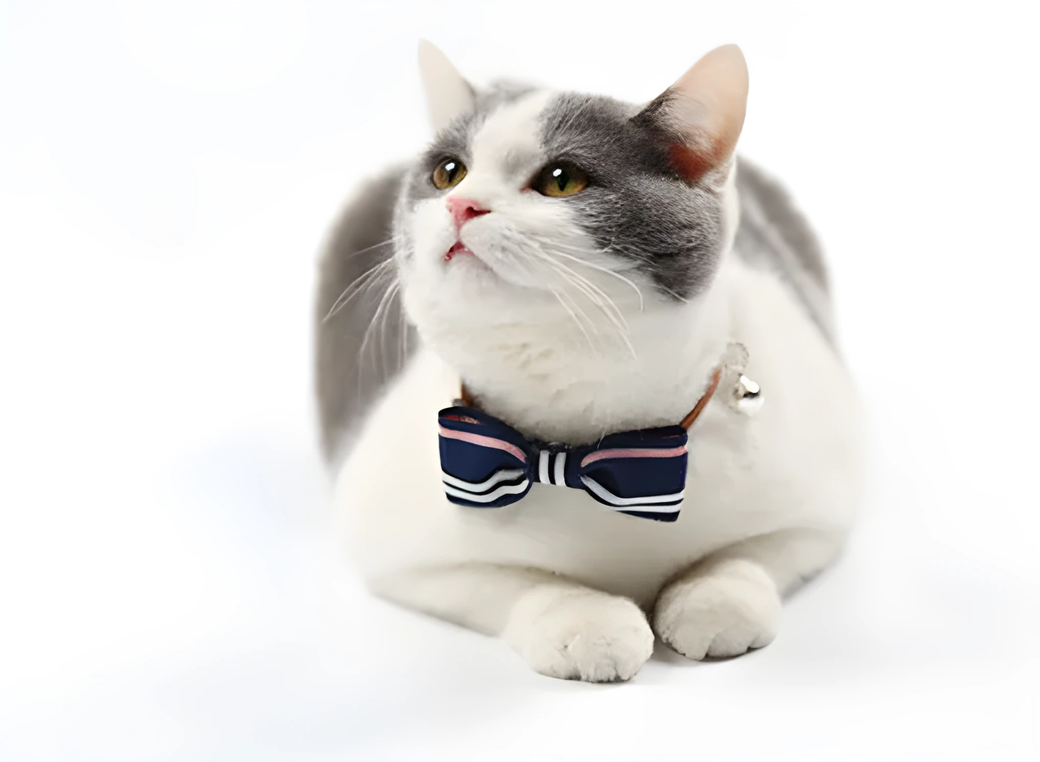 Pet tie in Blue Lattices pattern on a small dog wearing a collar
