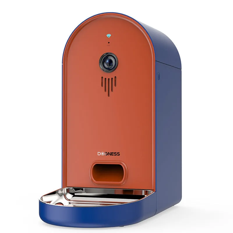 Smart automatic pet feeder with remote monitoring in Barbie pink and ivory white colour.