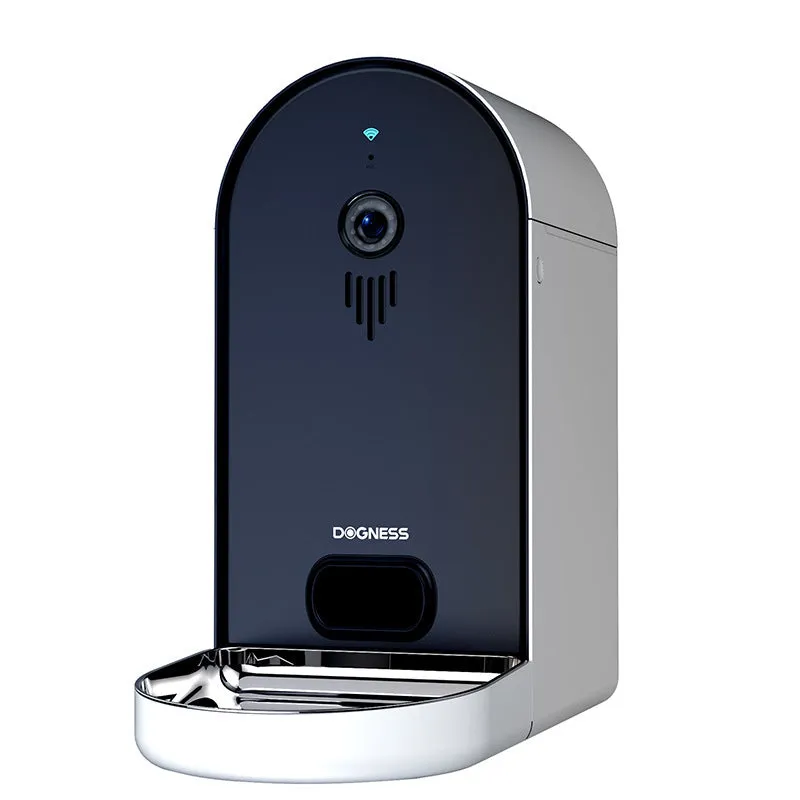Smart automatic pet feeder with remote monitoring in Barbie pink and ivory white colour.