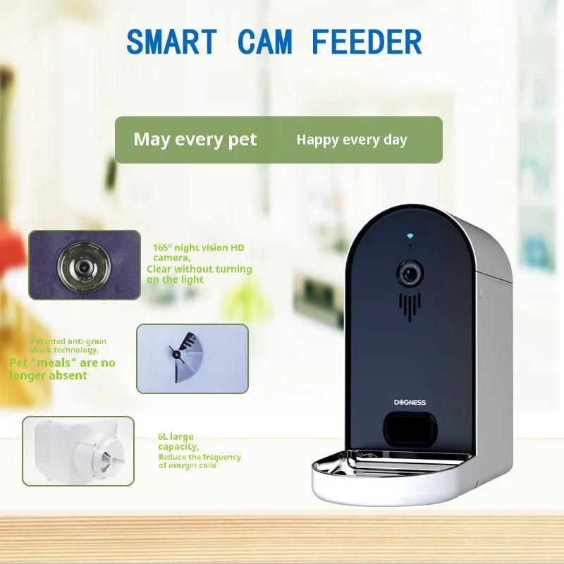Smart automatic pet feeder with remote monitoring in Barbie pink and ivory white colour.