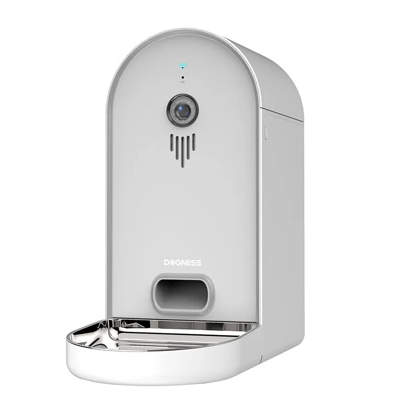 Smart automatic pet feeder with remote monitoring in Barbie pink and ivory white colour.