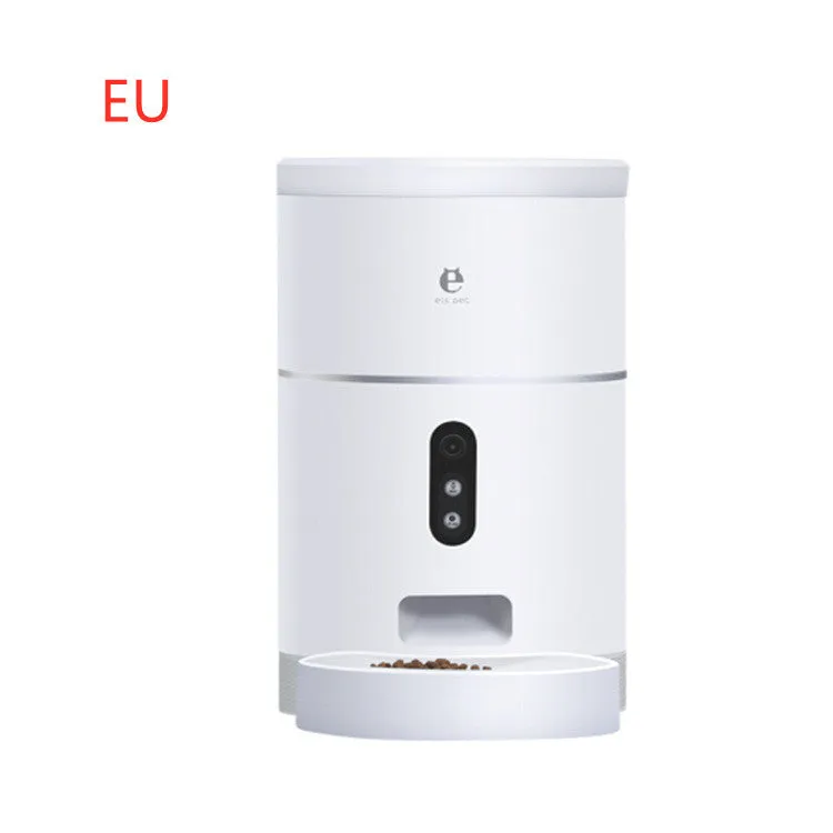 White ABS automatic pet feeder with 1080P camera, 4L capacity, and desiccant box for dry food