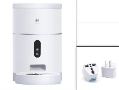 White ABS automatic pet feeder with 1080P camera, 4L capacity, and desiccant box for dry food