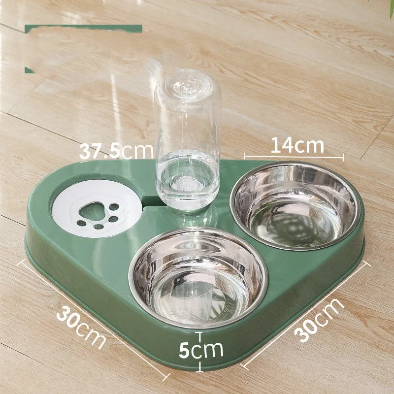 HOOPET automatic water refilling triple dog bowl set with stainless steel insert in dark blue large size
