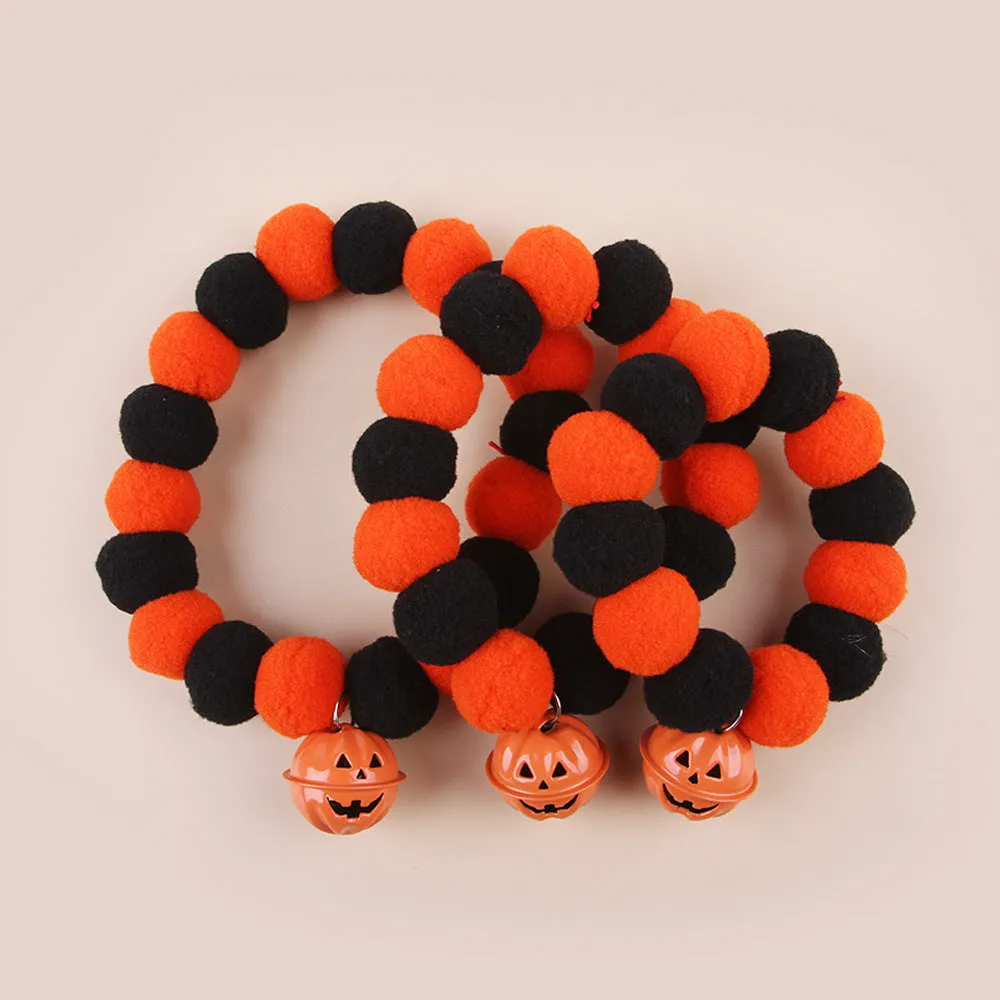 Orange Halloween cat collar with pumpkin design and adjustable snap buckle in three sizes
