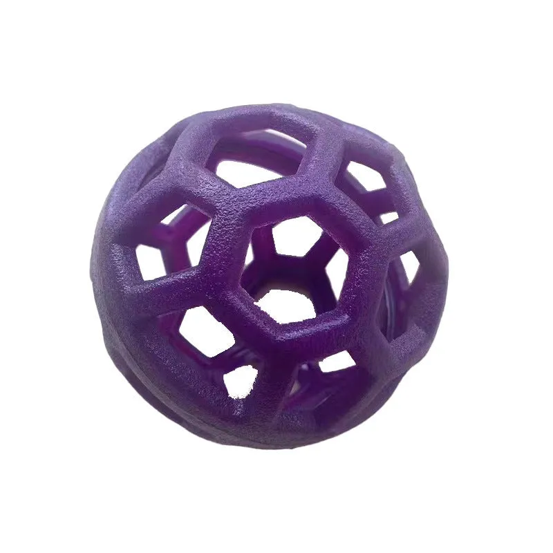 Orange TPR dog chew ball toy 9cm diameter with bell on white background
