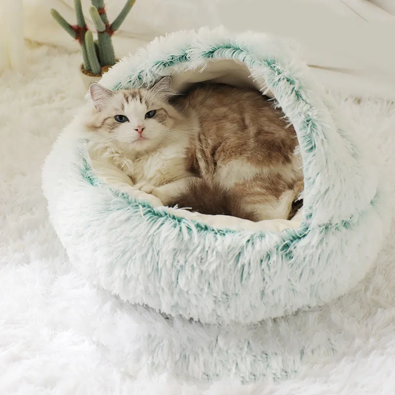 Plush shell pet nest in crystal velvet, round PP cotton cat and dog bed, 50cm diameter, cherry pink colour