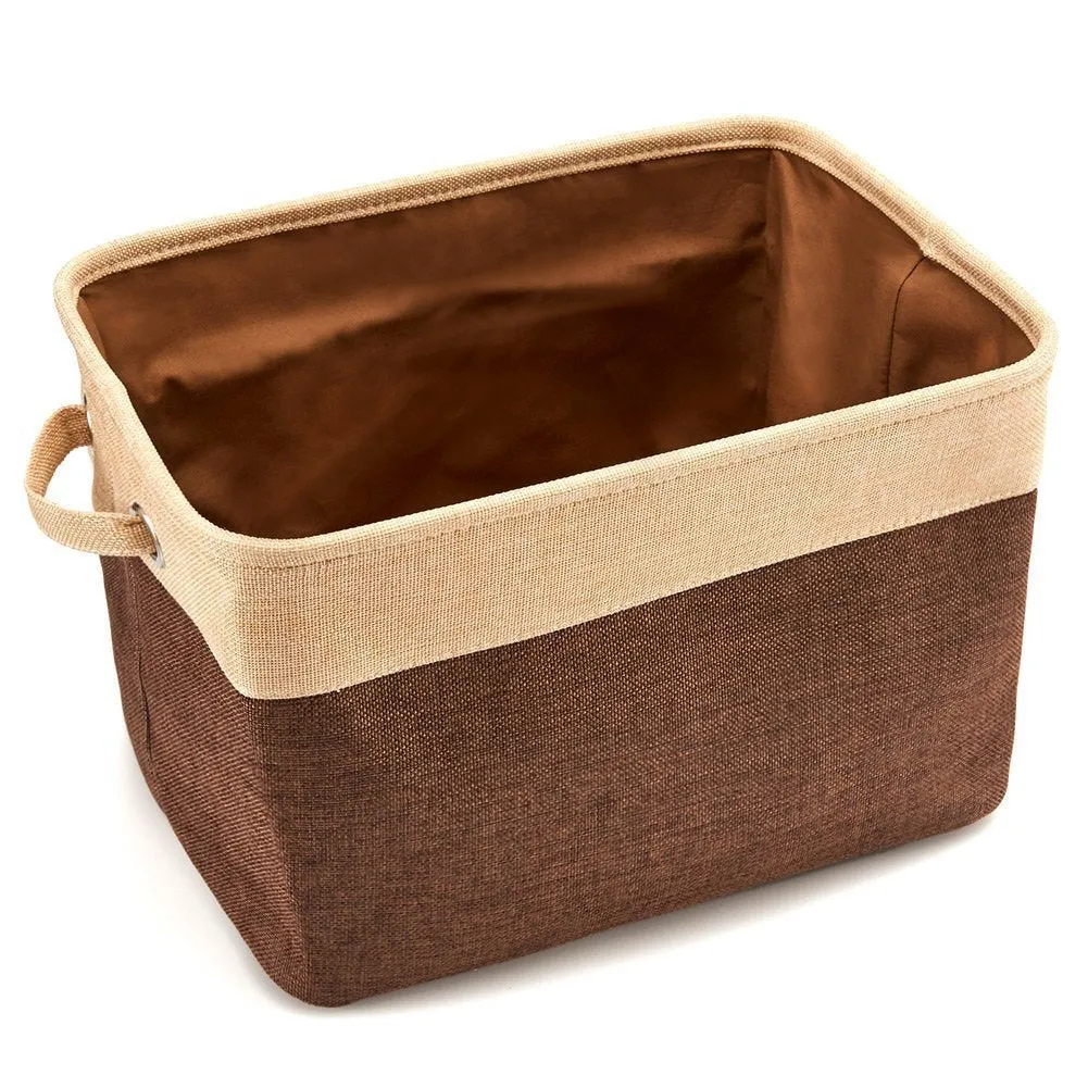 Linen dog toy basket in Japanese style, beige colour, 38x26x24cm, for storing pet toys and small items