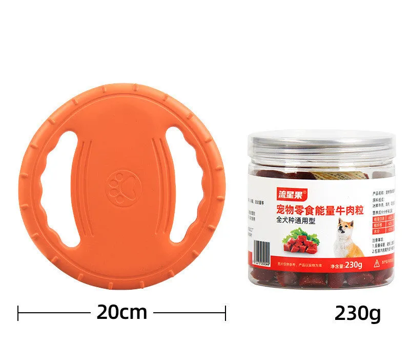 Dog anti-bite training frisbee and interactive bite ring in orange and green plastic sizes medium large trumpet
