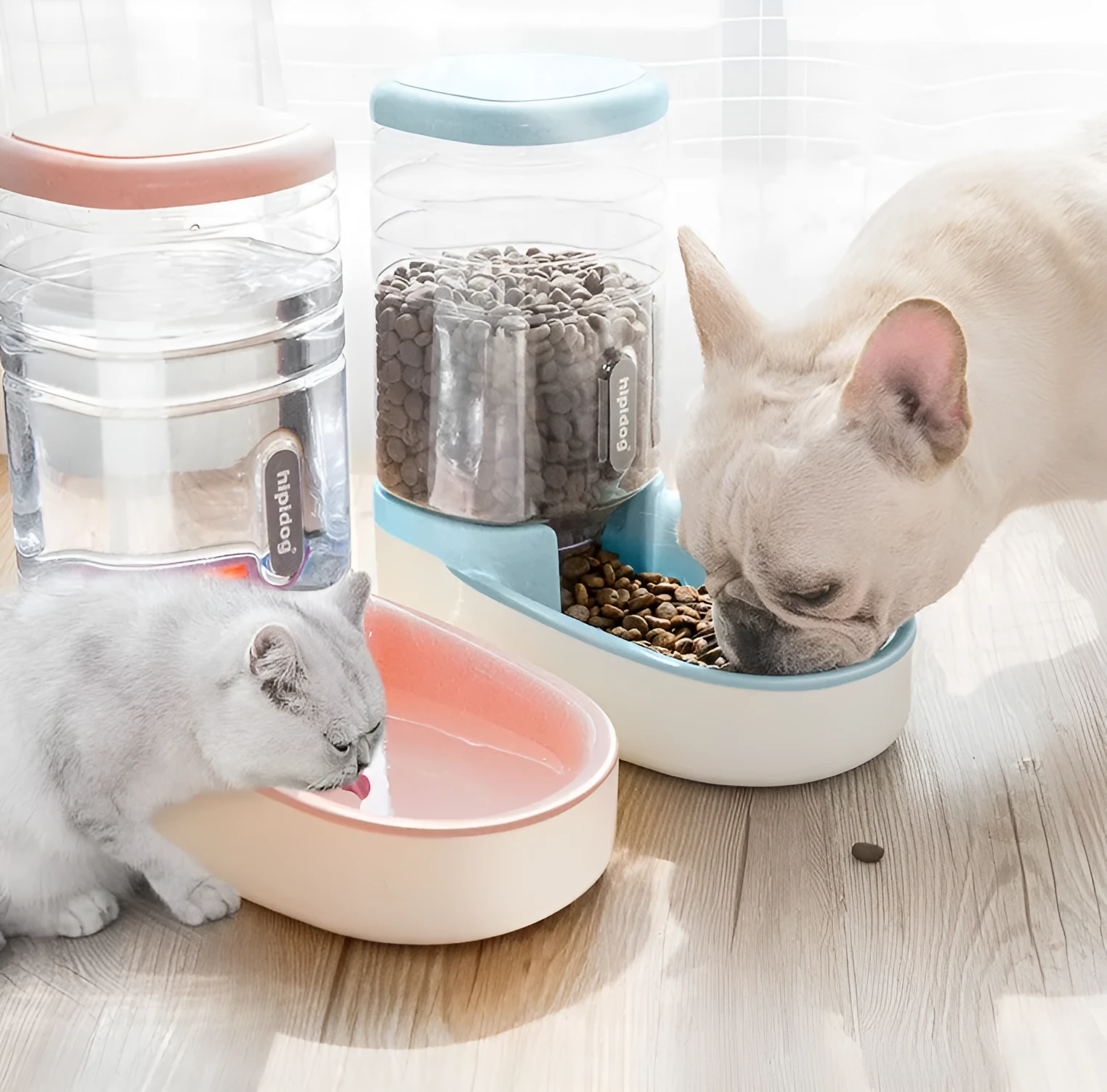 Pet automatic feeder and drinking fountain in blue with 3.8L PP plastic capacity for dogs and cats