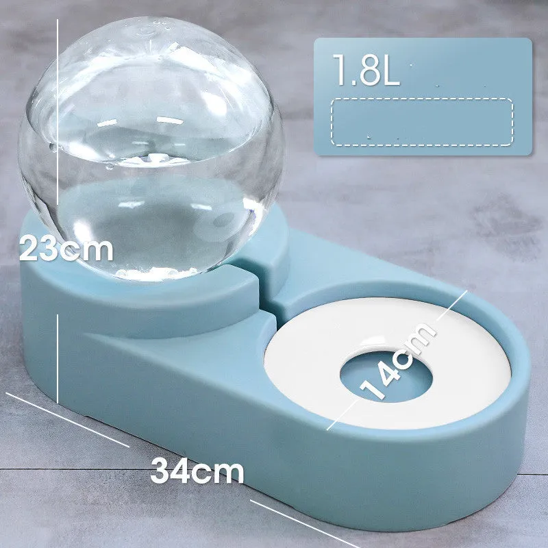 1.8L automatic pet water dispenser and feeding bowl double layer in pink with transparent container